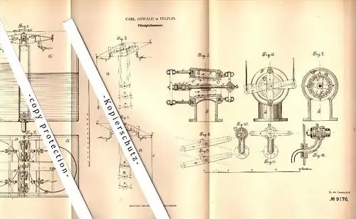 Original Patent - Carl Oswald in Pelplin , Pommern , 1879 , Flüssigkeitsmesser , Tczew / Dirschau !!!