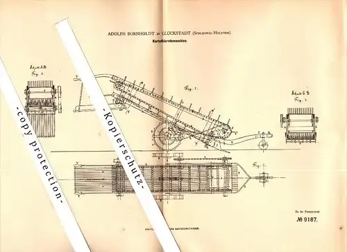 Original Patent - Adolph Bornholdt in Glückstadt , 1879 , Kartoffel-Erntemaschine , Landwirtschaft , Agrar !!!
