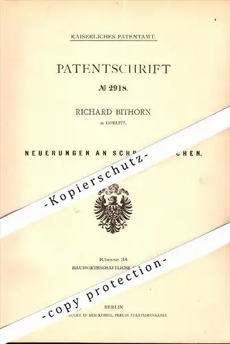 Original Patent - Richard Bithorn in Görlitz , 1878 , Schreibtisch , Möbel !!!