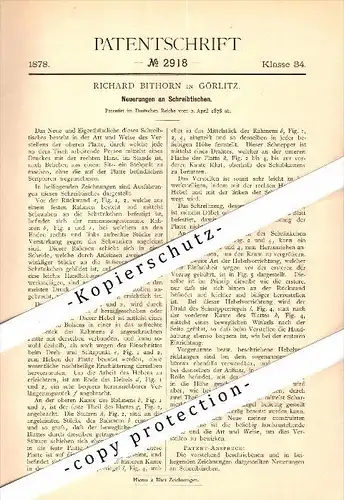 Original Patent - Richard Bithorn in Görlitz , 1878 , Schreibtisch , Möbel !!!