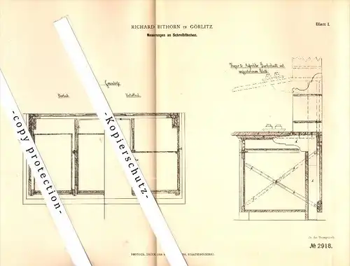 Original Patent - Richard Bithorn in Görlitz , 1878 , Schreibtisch , Möbel !!!