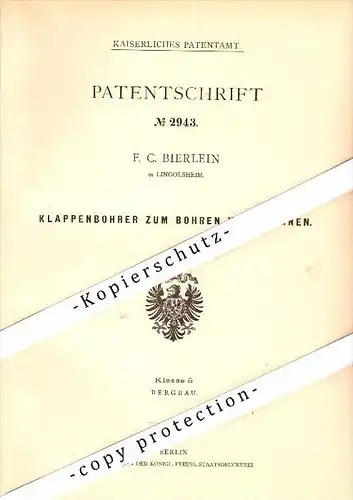 Original Patent - F. Bierlein à Lingolsheim , 1877 , forer des puits , la construction de puits, l'exploitation minière