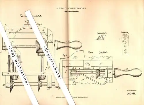 Original Patent - G. Schulze in Wermelskirchen , 1878 , Leder-Umbiegemaschine !!!