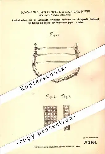Original Patent - Duncan Campbell in Lochgair House , Argyll , 1878 , Protection for ships against torpedo !!!