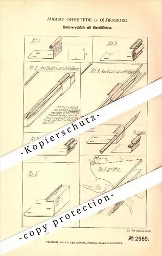 Original Patent - Bleistift - Buchverschluß , 1878 , August Ohmstede in Oldenburg , Bleistifte !!!