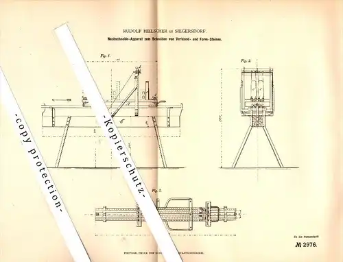 Original Patent - Rudolf Hielscher in Siegersdorf / Zebrzydowa , Schlesien , 1878 , Apparat zum Schneiden von Steinen !!