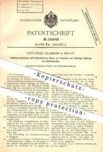 original Patent - Alexander Beldiman in Berlin , 1905 , Tiefbohrvorrichtung mit hydraulischem Motor , Hydraulik , Bohrer