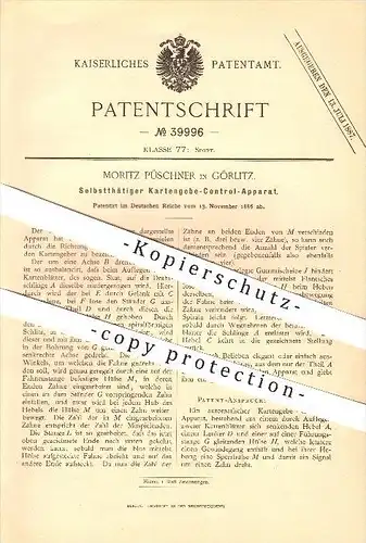 original Patent - Moritz Püschner in Görlitz , 1886 , Selbsttätiger Karten - Ausgeber , Kartenspiel , Skat !!!!