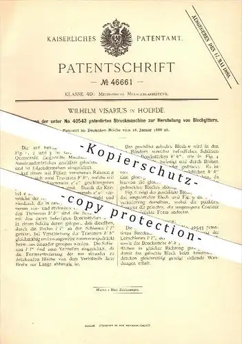 original Patent - Wilhelm Visarius in Hoerde , 1888 , Streckmaschine zur Herstellung von Blechgittern , Metall , Blech