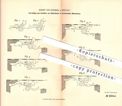 original Patent - Ernst Heuschkel in Erfurt , 1896 , mechanische Musikwerke , Musik , Musikinstrumente !!!