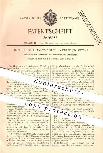 original Patent - Heinrich Wilhelm Warmuth in Dresden-Löbtau , 1896 , Gummieren der Schläuchen !!!