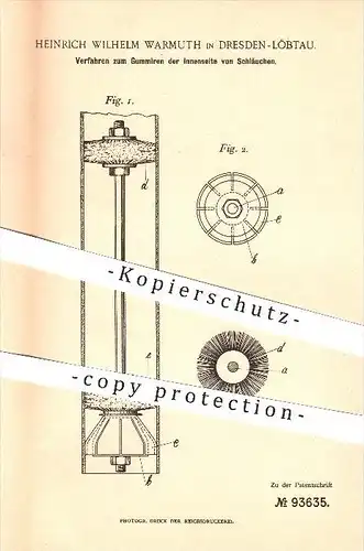 original Patent - Heinrich Wilhelm Warmuth in Dresden-Löbtau , 1896 , Gummieren der Schläuchen !!!