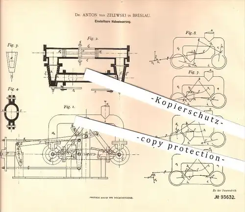 original Patent - Dr. Anton von Zelewski in Breslau , 1896 , Einstellbare Hahnsteuerung , Dampfmaschinen !!!