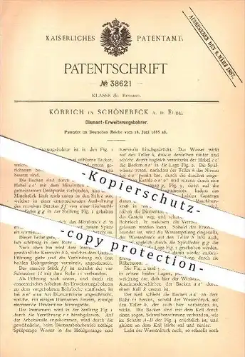 original Patent - Köbrich in Schönebeck a. d. Elbe , 1886 , Diamant Erweiterungsbohrer , Bohrer , Bergbau !!!
