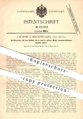 original Patent - J. M. Weiss in Berchtesgaden , Ober-Bayern , 1900 , Kraftmaschine mit zwei Kolben , Motor !!!
