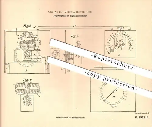 original Patent - Gustav Lohmeyer in Buxtehude , 1900 , Zeigertelegraph mit Wechselstrominduktor , Telegraphy !!!