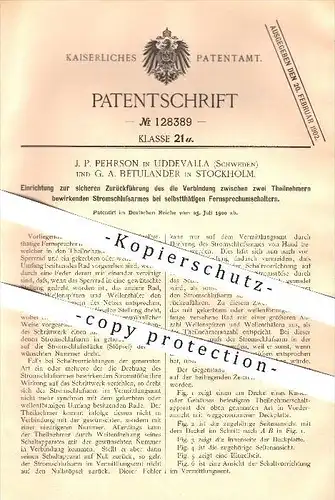 original Patent - J. P. Pehrson in Uddevalla & G. A. Betulander in Stockholm , Schweden , 1900 , Fernsprecher !!!