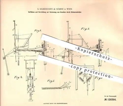 original Patent - S. Silberstein & Söhne in Wien , 1900 , Verzierung von Geweben , Leder , Lederriemen !!!