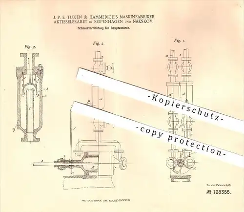 original Patent - J. P. E. Tuxen & Hammerich's Maskinfabriker , Kopenhagen u. Nakskov , 1898 , Lolland , Kompressor