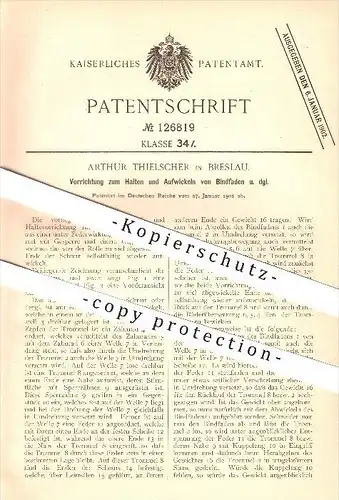 original Patent - Arthur Thielscher in Breslau , 1901 , Aufwickeln von Bindfaden , Handarbeit !!!