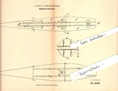 Original Patent - A. Fast in Weichselmünde b. Danzig , 1881 , Dampfkessel-Rohrreiniger , Twierdza Wisloujscie !!!