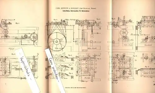 Original Patent - Carl Kessler in Kaßlet b. Bonndorf im Schwarzwald , 1880 , selbsttätige Bohrmaschine für Bürsten !!!