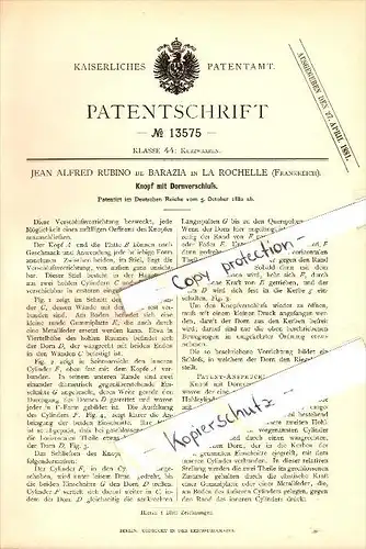 Original Patent - Jean Alfred Rubino de Barazia à La Rochelle , 1880 , Fermeture par boutons avec boucle !!