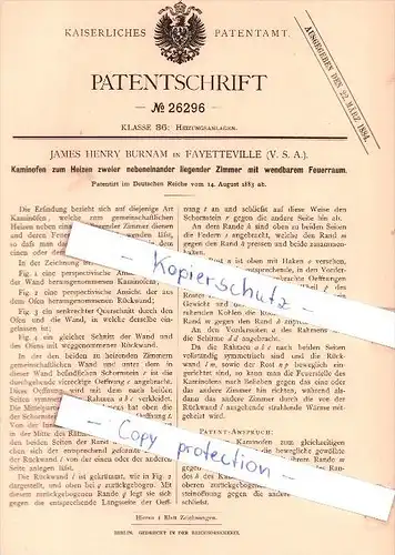 Original Patent - J. H. Burnam in Fayetteville , USA , 1883 , Heizungsanlagen !!!