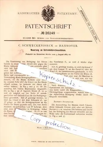 Original Patent - C. Schweckendieck in Hannover , 1883 , Neuerung an Getreidebürstmaschinen !!!