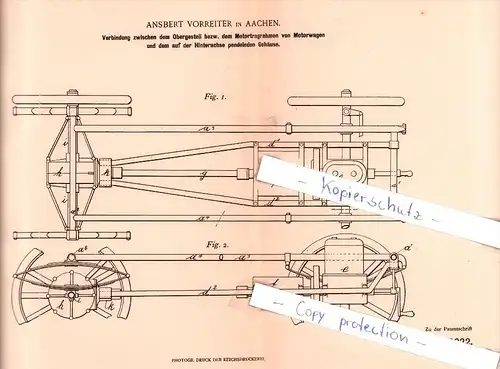 Original Patent - Ansbert Vorreiter in Aachen , 1901 , Rahmen für Automobile , Oldtimer !!!