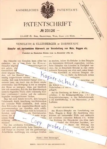 Original Patent - Venuleth & Ellenberger in Darmstadt , 1882 , Dämpfer mit Rührwerk !!!