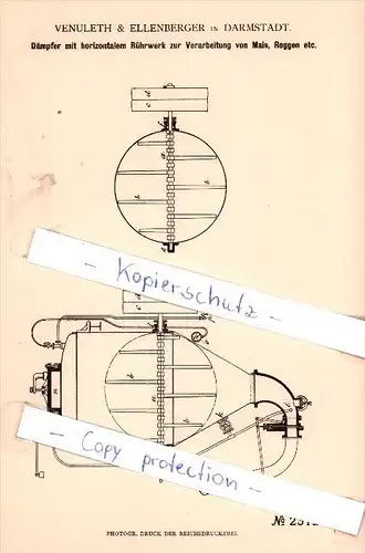 Original Patent - Venuleth & Ellenberger in Darmstadt , 1882 , Dämpfer mit Rührwerk !!!