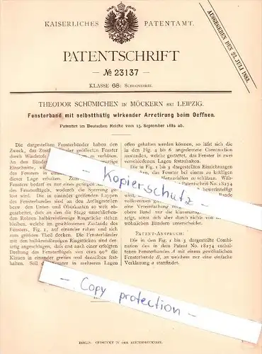 Original Patent - Theodor Schümichen in Möckern bei Leipzig , 1882 , Schlosserei !!!