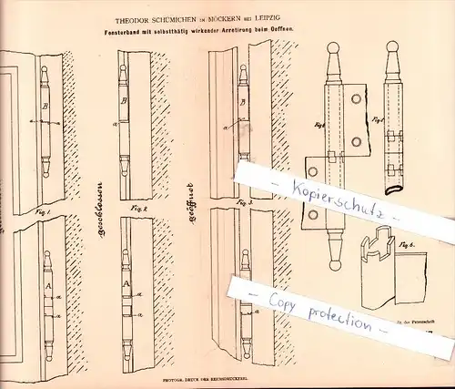 Original Patent - Theodor Schümichen in Möckern bei Leipzig , 1882 , Schlosserei !!!