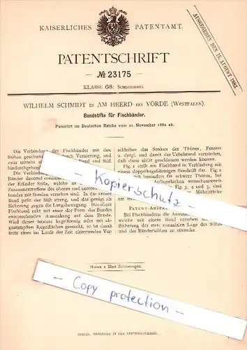 Original Patent - W. Schmidt in Am Heerd bei Vörde , Westfalen , 1882 , Schlosserei !!!