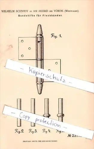 Original Patent - W. Schmidt in Am Heerd bei Vörde , Westfalen , 1882 , Schlosserei !!!