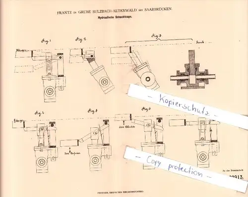 Original Patent - Frantz in Grube Sulzbach-Altenwald bei Saarbrücken , 1882 , Bergbau !!!