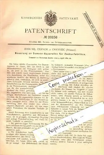 Original Patent - Bohumil Cerych in Cernozice i. Böhmen , 1882 , Osmose-Apparat für Zuckerfabrik , Hradec Králové !!!