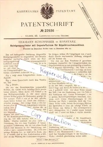 Original Patent - H. Schuppisser in Konstanz , 1882 , Reinigungszylinder mit Gegenluftstrom !!!