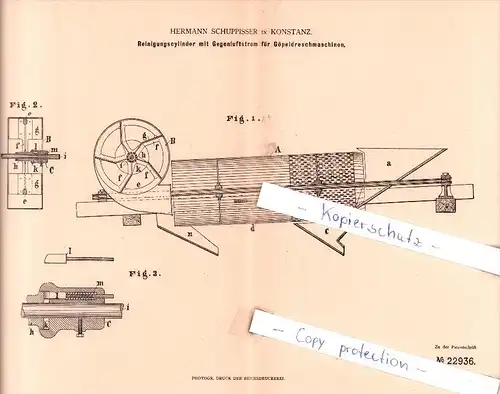 Original Patent - H. Schuppisser in Konstanz , 1882 , Reinigungszylinder mit Gegenluftstrom !!!