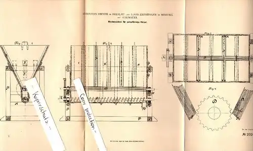 Original Patent - Louis Erdmenger in Misburg b. Hannover , 1882 , Mischmaschine für Pulver , C. Diener in Breslau!!!