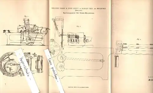Original Patent - William Terry & John Scott in Dudley Hill near Bradford , 1881 , Machine for spinning !!!