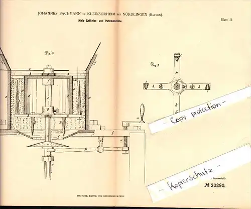 Original Patent - Johannes Bachmann in Kleinsorheim b. Möttingen , 1882 , Malz-Entkeimungsmaschine , Mühle , Nördlingen