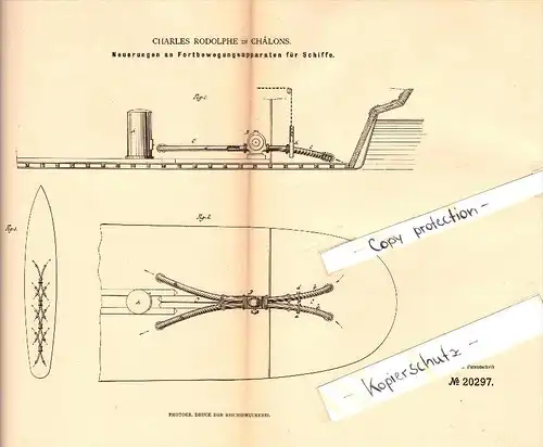 Original Patent - Charles Rodolphe à Chalons-sur-Marne , 1882 , Appareils de locomotion pour les navires , en-Champagne
