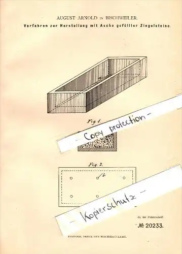 Original Patent - August Arnold à Bischweiler / Bischwiller , 1882 , Production de remplie de briques de cendres !!!