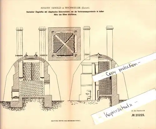 Original Patent - August Arnold à Bischweiler / Bischwiller , 1882 , Poêle en brique allemande avec cheminée !!!