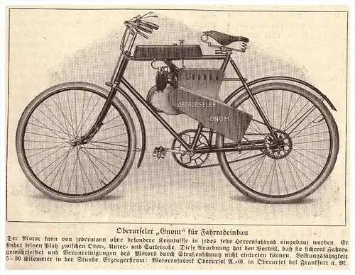original Zeitungsausschnitt - 1925 - Oberurseler " GNOM " , Motorrad , Oldtimer , Oberursel AG , Fahrrad !!!