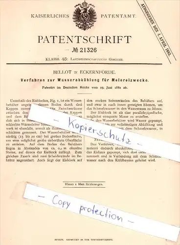 Original Patent - Bellot in Eckernförde , 1882 , Wasserabkühlung für Meiereizwecke !!!