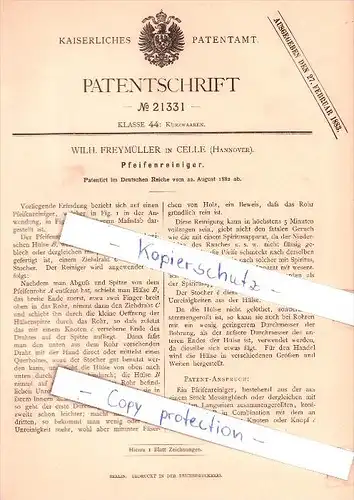 Original Patent - Wilh. Freymüller in Celle , Hannover , 1882 , Pfeifenreiniger !!!
