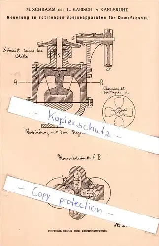 Original Patent  - M. Schiramm und L. Kabisch in Karlsruhe , 1883 , Dampfkessel !!!